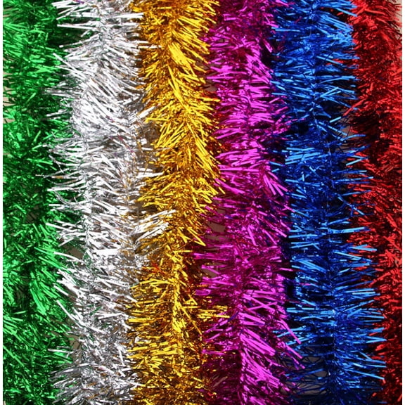 Topboutique 70.86 Feet Christmas Foil Tinsel Garland Decoration for Holiday Tree Walll Rail Home Office Event-Silver Gold Blue Purple Red Green (6PCS
