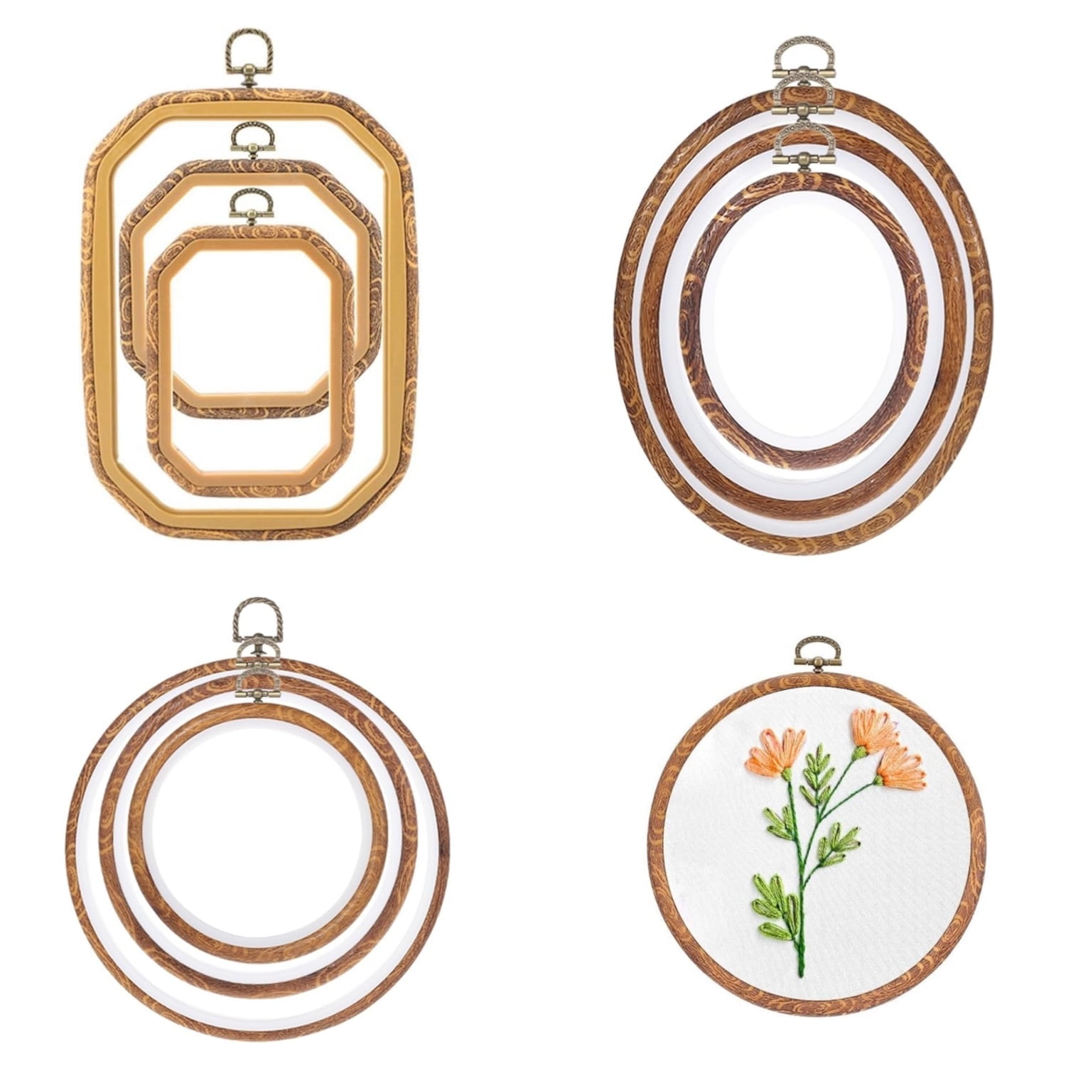 Topboutique 9 Pcs Embroidery Hoop Set Embroidery Frame Decorative Imitated Wood Display Frame Circle Oval Rectangle Octagonal Cross Stitch Hoop Ring Craft Sewing Hoops for DIY Embroidery Projects