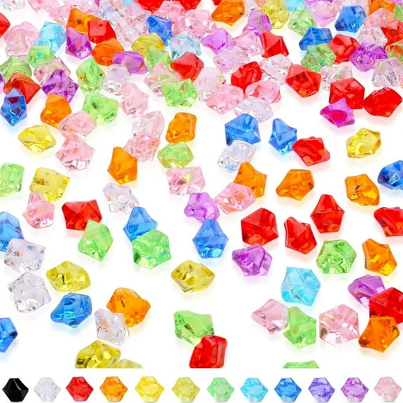 Topboutique Acrylic Color Ice Rock 600 Pcs Crushed Ice Rocks Crystals Treasure Gems Plastic Ice Diamonds Gems for Vase Fillers Fish Tank Table Scatters Crafts Birthday Decor(14mm-Assorted)