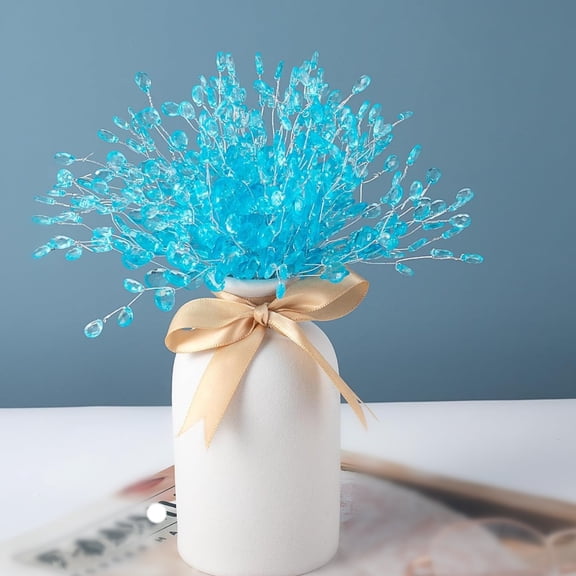 Topboutique Acrylic Crystal Flower Branches Crystal Floral Picks Artificial Bouquets Berry Beaded Flower Branches for Tree Topper Wedding Table Vase Decor,20 Pcs Blue,5 in