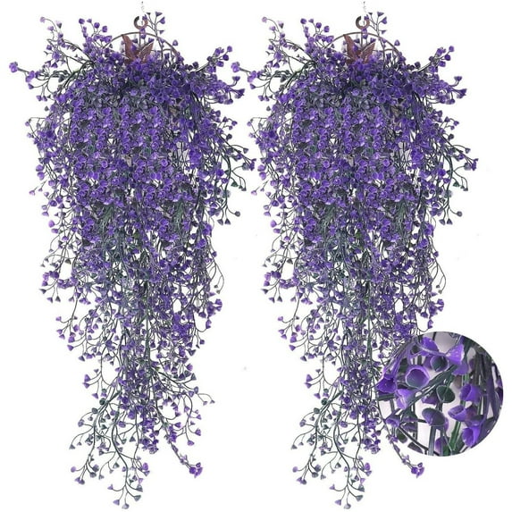 Topboutique Artificial Dropping Vine Plants,4 Pcs Fake Plants Flowers,Faux Ivy Flowers,Artificial Greenery Plants,Hanging Plastic Fern Flowers for Garden Wall Porch Patio Yard Decor,Purple