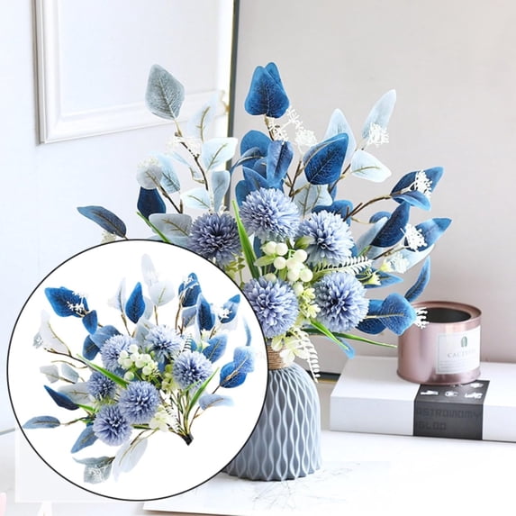 Topboutique Artificial Flowers,Faux Hydrangea Flower Arrangements,Fake Flower Centerpieces,Silk Chrysanthemum Ball for Vase for Wedding Home Garden Decoration,1 Bunch Blue(Vase NOT Including)