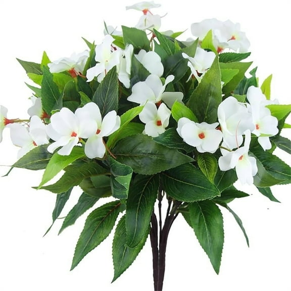 Topboutique Artificial Impatiens Bouquet Flower White Faux Flower Bouquet Silk Fake Impatiens Plants Flowers for Patio Lawn Garden Wedding Photo Decor(4 Pcs-White)
