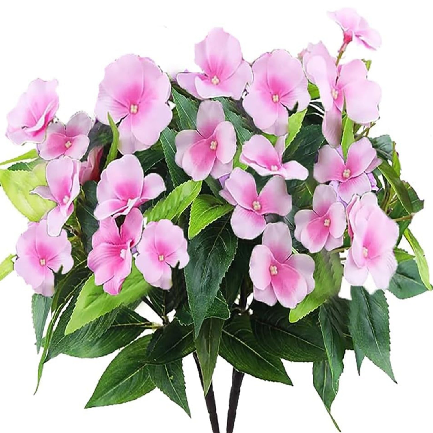 Topboutique Artificial Silk Flowers Silk Flowers Bouquet Realistic Impatiens Bouquet Fake Plants Flowers Faux Impatiens Bushes for Wedding Garden Porch Patio Balcony Decoration,4 Pcs-Pink