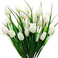 thumbnail image 1 of Topboutique Artificial Tulips Fake Flowers Fake Spring Flowers Silk Flowers Plastic Floral Arrangement for Home Garden Indoor Kitchen Office Wedding Valentines Easter Decor(White),6 Pcs,5 Heads/Pcs, 1 of 6