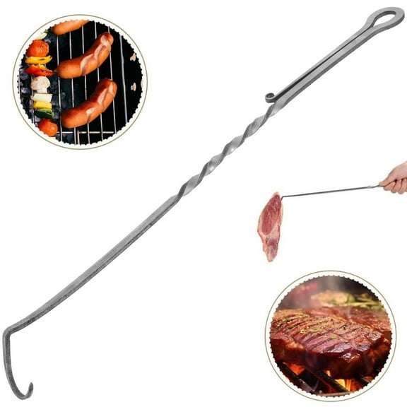 Topboutique BBQ Food Flipper,Meat Hook Flipper,Metal BBQ Turner Hooks, Pigtail Food Flipper,Flips Cooking Turners Hooks,Portable Barbecue Turners Hooks for Grilling Smoking Griddle,1 Pc 14 inch
