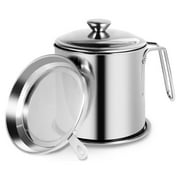 Topboutique Bacon Grease Container,Stainless Steel Cooking Oil Keeper with Fine Mesh Strainer,Oil Container Grease Can with Lid and Tray for Storing Hot Frying Oil Fat and Cooking Grease,44oz,Silver