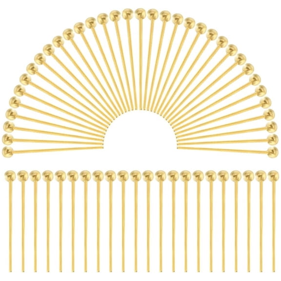 Topboutique Ball Head Pins Gold Plated Brass Head Pins Round Ball Head Pins Beading Pin Straight Sewing Pins for DIY Craft Necklaces Bracelets Earrings,100 Pcs 1 inch