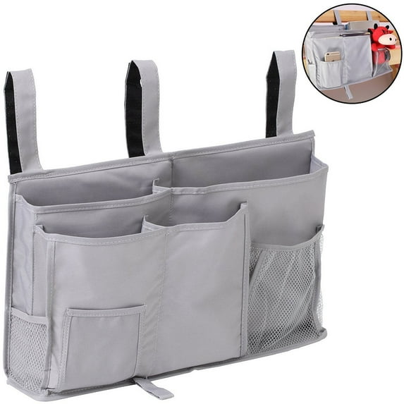 BeautyTale Bedside Caddy, 8 Pockets Hanging Storage Bag Organizer Holder for Bunk Dorm Rooms & Hospital Bed Rails--Grey