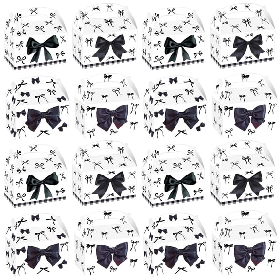 Topboutique Black Bow Favor Boxes 24 Pcs Paper Candy Box Foldable Gift Bags with Handle Goodie Box Candy Box Gift Boxes for Christmas Wedding Bridal Shower Birthday Party Supplies