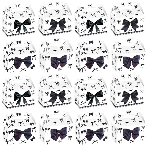 Topboutique Black Bow Favor Boxes 24 Pcs Paper Candy Box Foldable Gift Bags with Handle Goodie Box Candy Box Gift Boxes for Christmas Wedding Bridal Shower Birthday Party Supplies