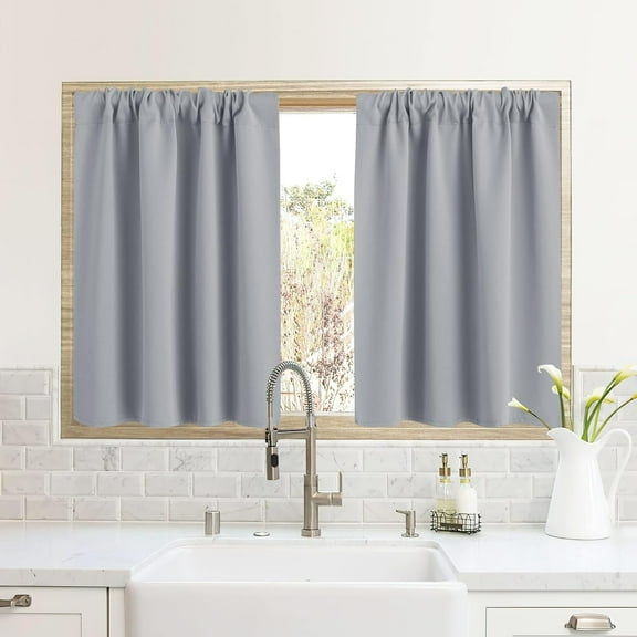 Topboutique Blackout Curtains Black 2 Pcs Kitchen Window Curtains Half Window Blackout Curtains Window Treatment Panels for Bedroom Living Room,29 x 36 inch,Light Grey