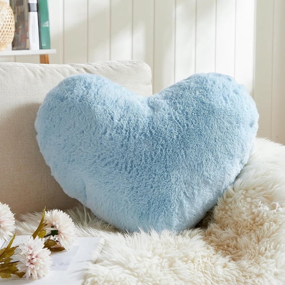 Topboutique Blue Heart Pillow,Heart Shaped Pillow,Soft Throw Pillow,Heart Plush Cushion Love Pillow,Faux Fur Decorative Throw Pillow for Couch, Girls Women Day Gift for Valentine's Day,13 x 10 inch