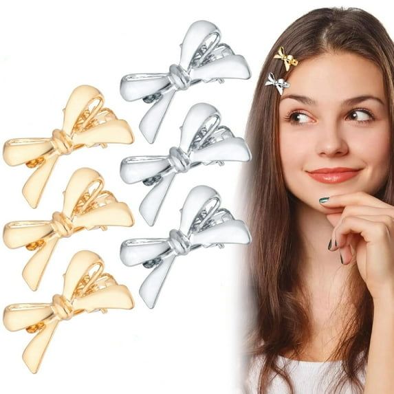 Topboutique Bow Hair Clips,6 Pcs Mini Metal Hair Clips Small Tiny Bow Hairpins Barrettes,Bangs Hair Clip Broken Hair Clip,Hair Accessories Metal Clamps for Thick Thin Straight Curly Hair,Gold,Silver