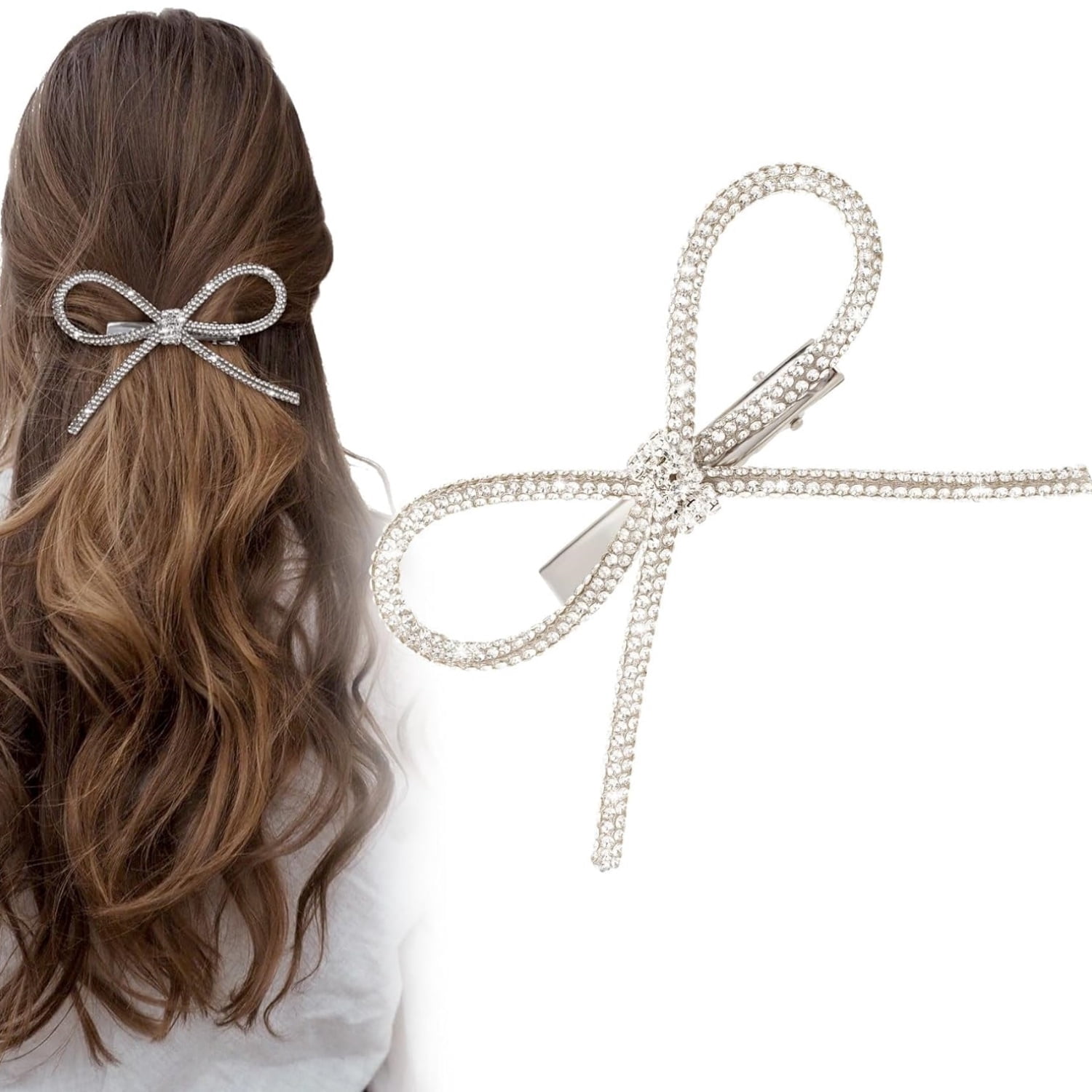 Silver Rhinestone Bow Hair Clip Rhinestone Silver Bow Hair Clip Barrette | eBay main image 3
