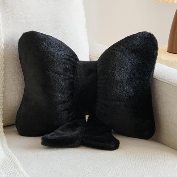 Topboutique Bow Throw Pillow Plush Pillow Soft Plush Cushion Cute Bow Shaped Pillow Decorative Pillow Bow Pillows for Couch Bed Living Room Car Home Decor,1 Pc Black,15*12.6 inch(38*32 cm)