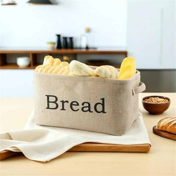 Topboutique Bread Storage Bin 1 Pc Snack Storage Organizer Basket Bins Burlap Snacks Basket Container Foldable Fabric Bread Basket Organizer with Handles for Kitchen Home Pantry Baking