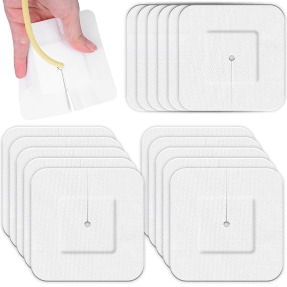 Topboutique Catheter Stabilization Device 20 Pcs Split Drain Adhesive Bandages 4" x 4" Split Drain Adhesive Feeding Tube Bandages Tubing Stabilization Device