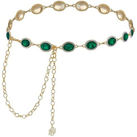 Topboutique Chain Belt Women Metal Waist Belt Green Metal Link Western Cowgirl Turquoise Chain Belt for Dress Emerald Adjustable Chunky Belt Chain,1 Pc