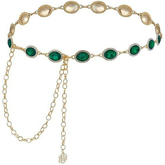 Topboutique Chain Belt Women Metal Waist Belt Green Metal Link Western Cowgirl Turquoise Chain Belt for Dress Emerald Adjustable Chunky Belt Chain,1 Pc