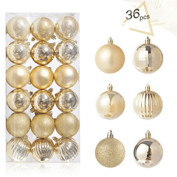 Topboutique Christmas Ball Ornaments, 36 Christmas Tree Decoration Hanging Balls, Christmas Ornaments, Party Decorations, 6 Kinds of 1.57 inch Balls (40 mm Christmas Ornaments) Golden Christmas Balls