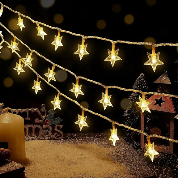 Topboutique Christmas Lights,Star String Lights 20Ft 40 LED Fairy Lights Waterproof Indoor Outdoor,Battery Powered String Lights for Bedroom Party Wedding Xmas Tree Decoration (Warm White)