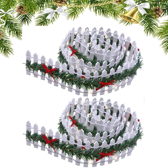Topboutique Christmas Miniature Fairys Garden Fence Wooden Picket Ornament Led Light Up Picket Fence Border for DIY Dollhouse Garden Home Plant Pots Decoration,2 Pcs 35 inch,White