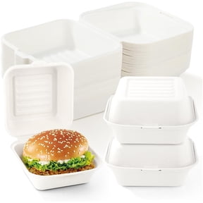Topboutique Clamshell Food Containers with Lids 20 Pcs 4x4 inch Disposable To-Go Boxes, Compostable Bagasse Bento Box for Sandwiches, Hamburgers, Snacks & Bento Meals, White