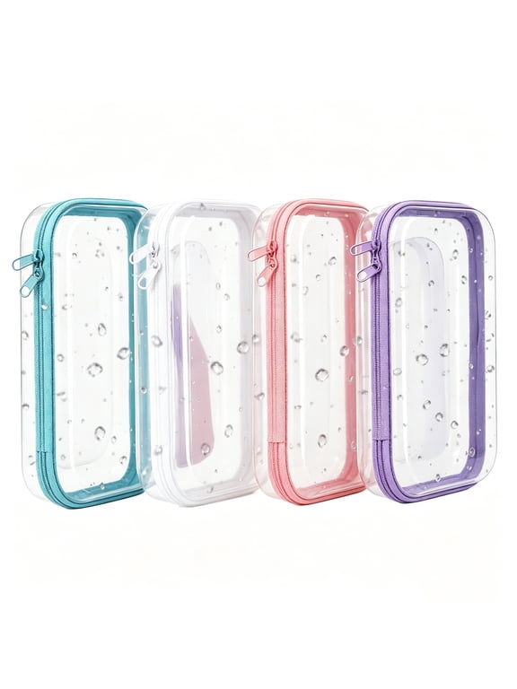 Clear Hard Zipper Case,4 Pcs Hard Shell Zipper Case,Hard Plastic Zipper Pouches Makeup Bag,Pencil Pouches,Small Transparent Cases for Snacks, Makeup, Puzzles, Cosmetics,Multicolor