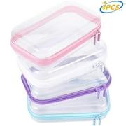 Topboutique Clear Hard Zipper Case,4 Pcs Hard Shell Zipper Case,Hard Plastic Zipper Pouches Makeup Bag,Pencil Pouches,Small Transparent Cases for Snacks, Makeup, Puzzles, Cosmetics,Multicolor
