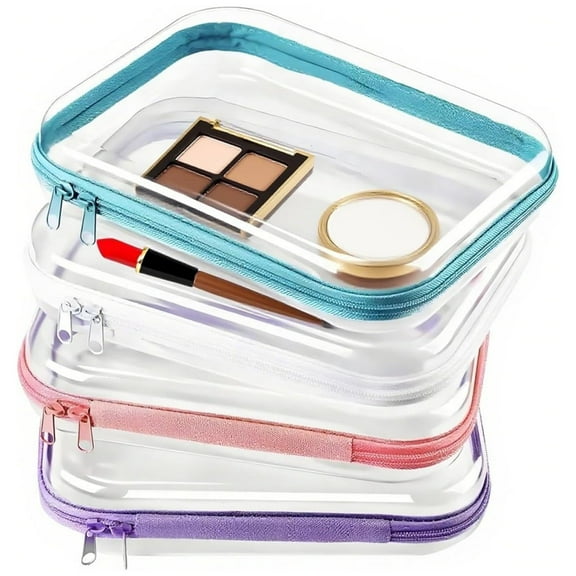 Topboutique Clear Toiletry Bag 4 Pcs Transparent Zipper Bags Travel Pouches Multipurpose Storage Cases Makeup Organizers Hard Zipper Case for Pencil Cosmetics Snacks Toy,4 Colors,Small