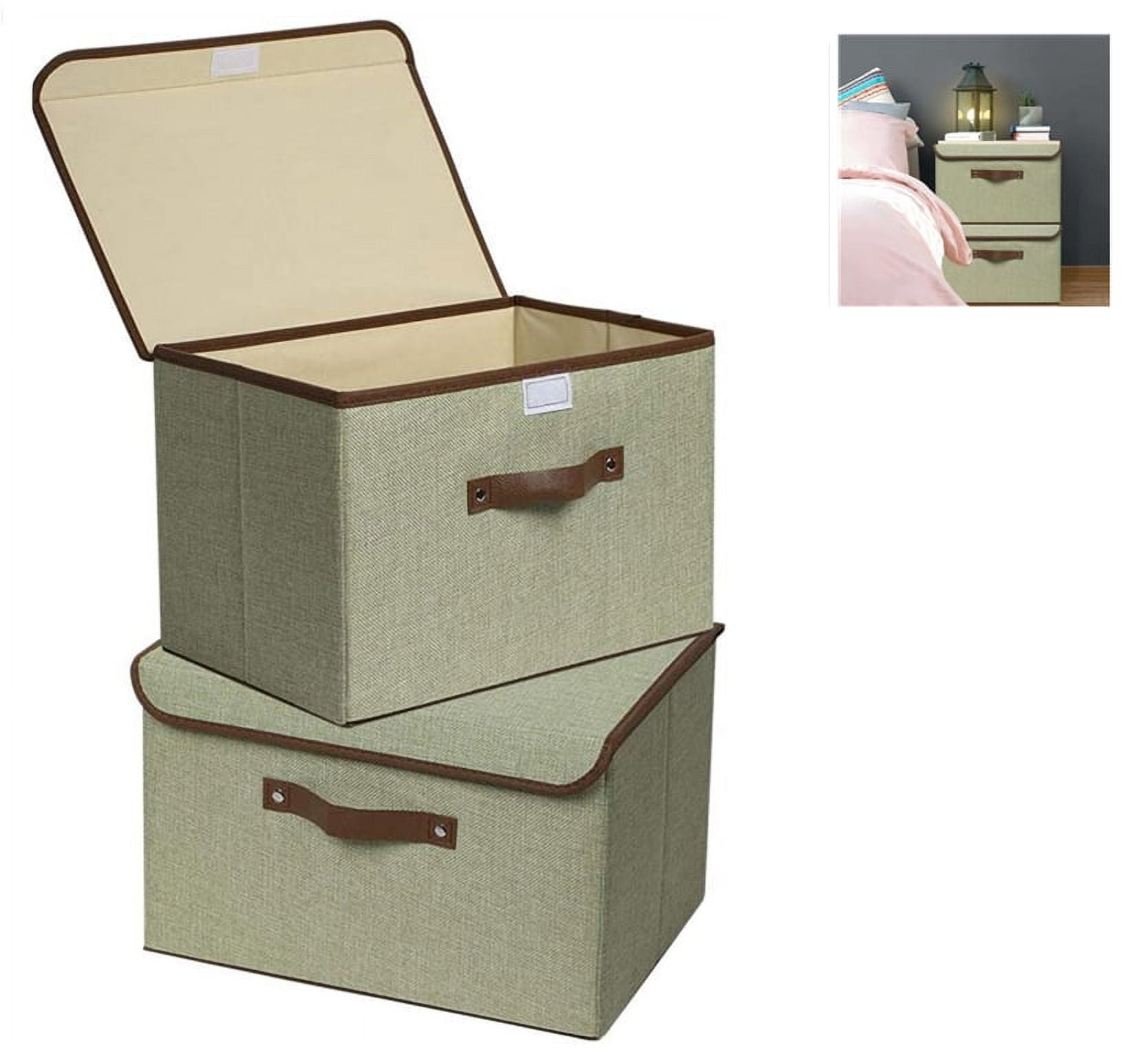 Topboutique Collapsible Storage Boxes 2 Pack, Linen Fabric Storage Baskets , with Lids and