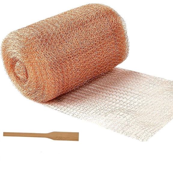 Topboutique Copper Mesh Roll,Copper Mesh Rodent Control,Copper Gap Blocker Fill Fabric,Copper Wire Mesh with Wooden Stick for Distilling Pest Slugs Snail Bat Control,5'' x 20 ft