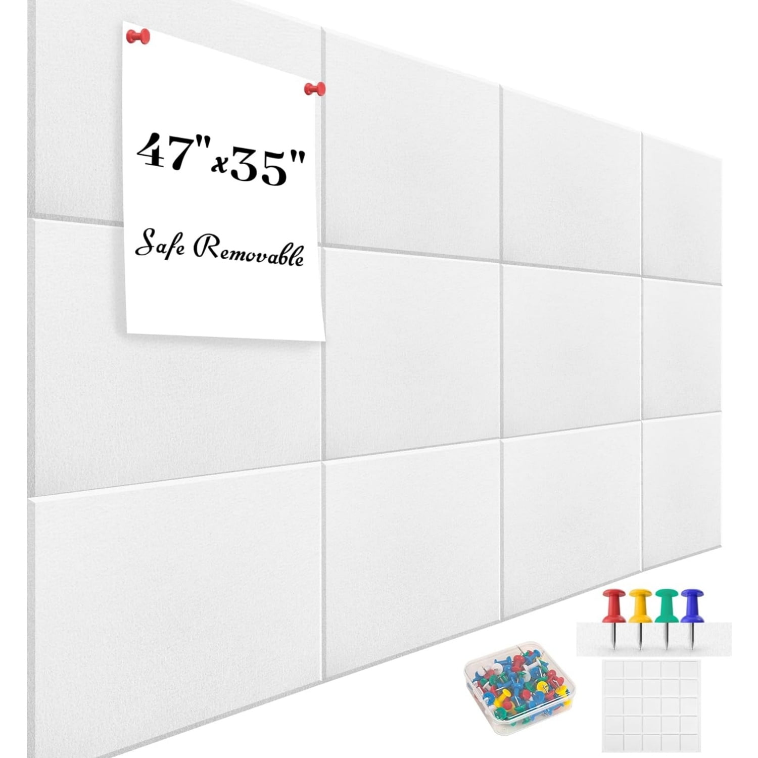 Topboutique Cork Boards for Walls 12 Pack Large Black Bulletin Board 12" x 12" Felt Wall Tiles Felt Wall Tiles with Push Pins Pin Board Cork Boards Tack Board Notice Boards for Office Home-White
