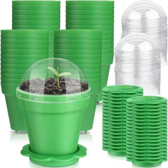 Topboutique Cupcake Plant Nursery Cups with Lid and Bottom Tray,Small Plastic Succulent Plant Pots,20 Set Planting Containers Cups for Indoor Outdoor Seedling Succulent Vegetable,Green