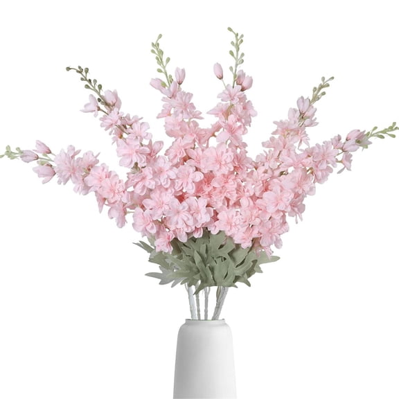 Topboutique Delphinium Artificial Flowers 6 Pcs Pink Silk Flowers Plastic Long Stalk Fake Larkspur Vase Fillers Table Centerpiece for Home Office Wedding Birhday Decoration