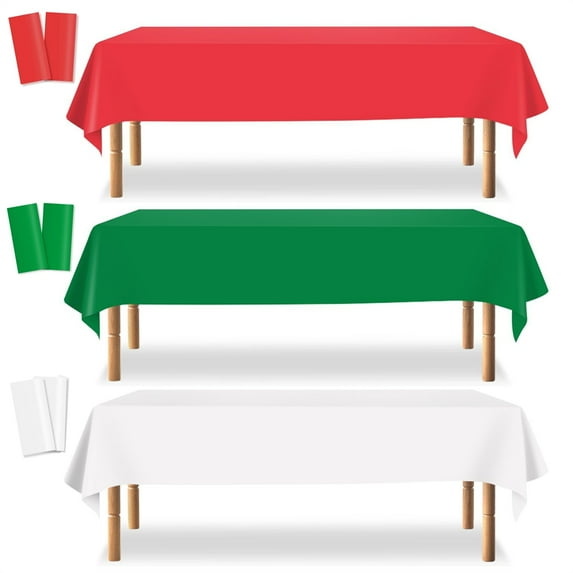 Topboutique Disposable Washable Table Cloth 6 Pcs Plastic Waterproof Tablecloths Red Green White Rectangle Table Cover Oil-Resistant and Durable for Party Dinner Banquet 54 x 108 inch
