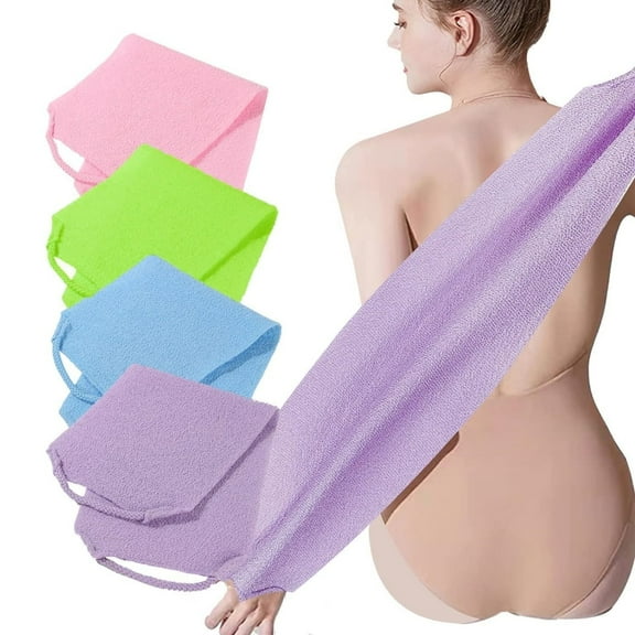 Topboutique Exfoliating Washcloth Towel,4 Pcs Exfoliating Cloth for Shower,Nylon Back Scrubber Bath Towel,Body Exfoliator Washers Cloth with Handles,Stretchable Loofah Washcloth,(4 Colors)