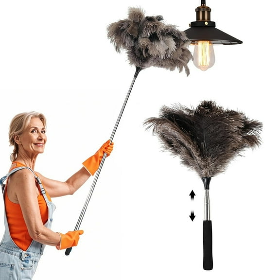 Topboutique Extendable Ostrich Feather Telescoping Dust Remover Extendable Cleaning Tool with Long Handle for Ceiling Fans,Ceiling,Ceiling Fan,Blinds,Furniture,Reusable - High-Density Feathers,1 Pc