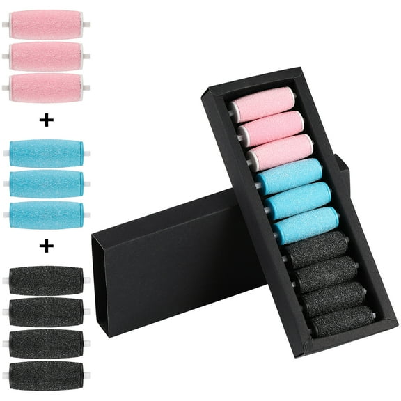 Topboutique Extra Coarse Replacement Roller Refill Heads for Scholl Velvet Smooth Wet & Dry Electronic Foot File (Pack of 10) Black,Pink & Blue