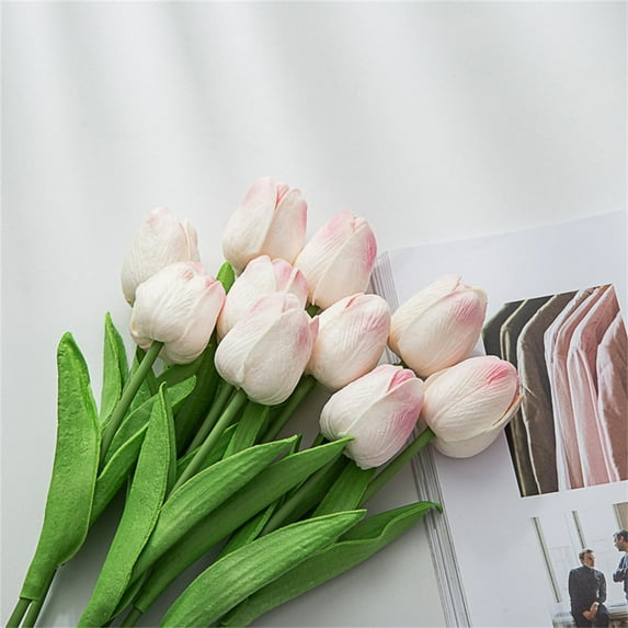 Topboutique Fake Tulips Artificial Flowers - 20 Pcs Silk Light Pink Tulips, Simulation Flowers Tulips,Faux Flowers Bouquet for Spring Easter Wedding Bouquet Decorations Office Floral Arrangements