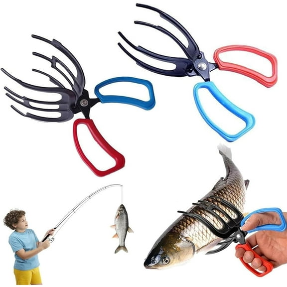 Topboutique Fish Gripper,Metal Fish Control Clamp,2/3 Claw Fishing Pliers Gripper for Most Freshwater Fish,Fishing Dehooker,Fish Claw Grabber with Comfortable Plastic Handle,2 Pcs