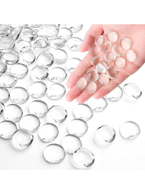 Flat Glass Marbles,0.66lb Clear Decorative Marbles,Transparent Glass Gem Pebbles,Flat Bottom Marble Beads for Vase Fillers DIY Crafts Table Scatter Decor(0.67"~0.5")