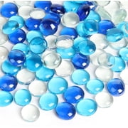 Topboutique Flat Glass Marbles,Blue Mixed Glass Beads,Gem Pebbles for Aquarium Decor,Decorative Floral Fish Tank Rocks for Vase Filler/DIY Craft,0.66 lb/300g