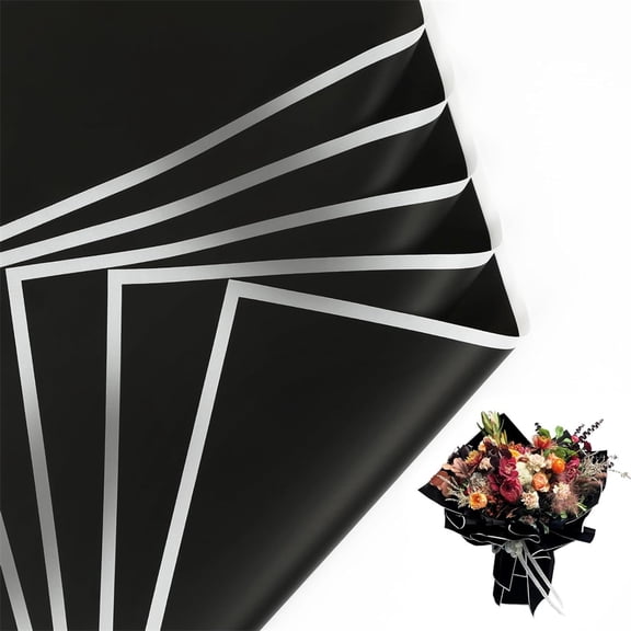 Topboutique Florist Bouquet Wrapping Paper 10 Sheets Black Matte Flower Packaging Paper with White Edges Waterproof DIY Floral Paper for Graduation Birthday Christmas Valentine's Day