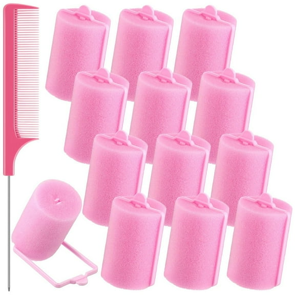 Topboutique Foam Sponge Hair Rollers,18 Pcs Soft Sleeping Curlers with Rat Tail Comb,Hair Styling Rollers,Large 40 mm Foam Curlers for Hair Styling(Pink)