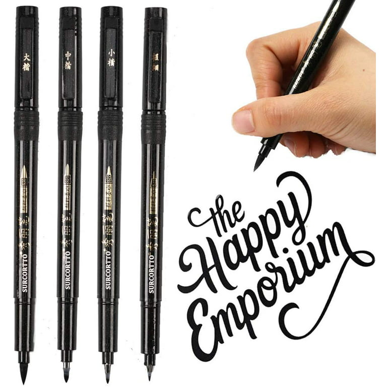 Topboutique Hand Lettering Pens,Calligraphy Brush Pens Art Markers,4 Size  Black ink Pen Set for Beginners  Writing,Sketching,Drawing,Cartoon,Watercolor