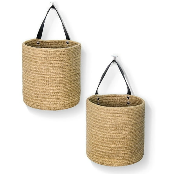 Topboutique Hanging Basket,Woven Hanging Rope Basket,Cotton Rope Wall Basket,Shelf Baskets Storage Bin Closet Organizer,Flower Plants Wall Basket,Rattan Woven Baskets for Home Decor,2 Pcs