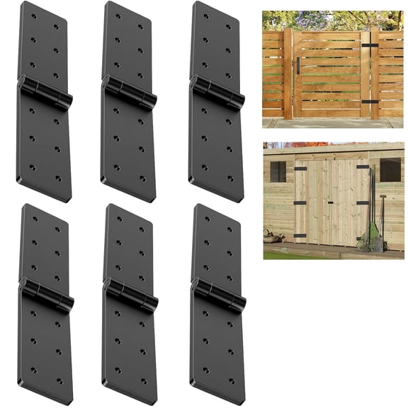 Topboutique Heavy Duty Gate Hinges 6 Pcs Shed Door Hinges 270 Degree Adjustable Butt Folding Door Hinges for Wooden Fences Wood Shed Swing Door, Black