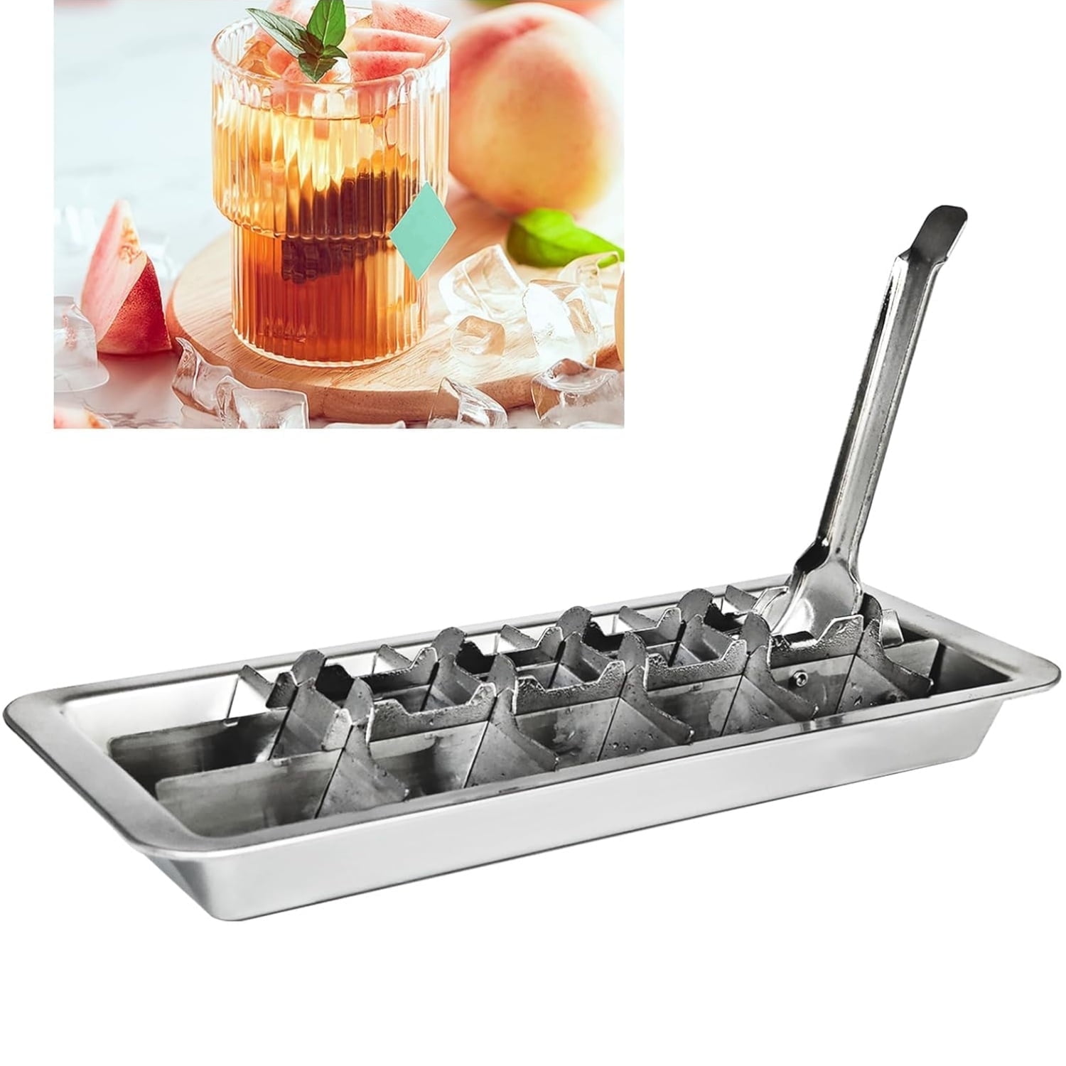 Topboutique Ice Cube Tray 2 Pcs Stainless Steel Ice Cube Trays 18 Compartment Ice Mold Durable Metal Ice Maker with Easy Release Handle for Home and Bar Use,Dishwasher Safe